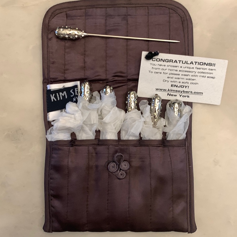 Kim Seybert NWT-6 Silver and Stone Cocktail Picks